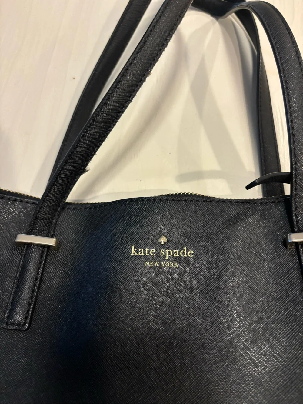 kate spade Black Saffiano Leather Tote with Top Zip